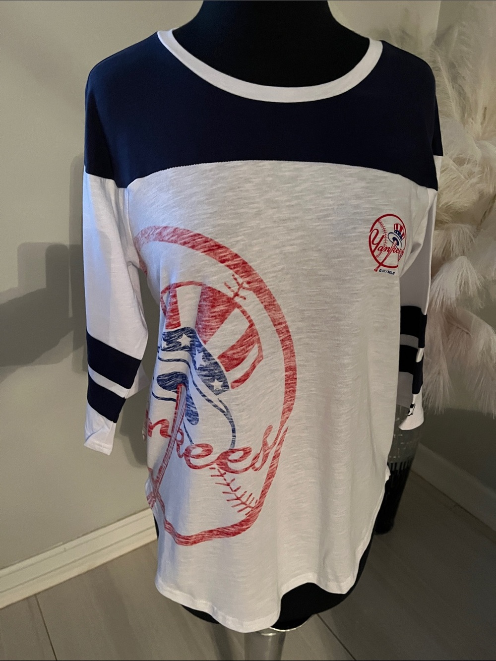 STARTER Navy and White Ringer Tee with Logo